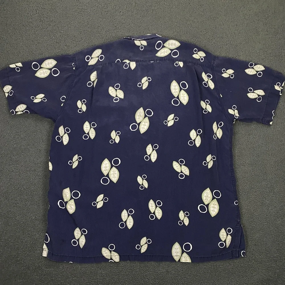 VTG Banana Republic Hawaiian Shirt Mens XL Blue Camp Loop Collar Rayon Aloha